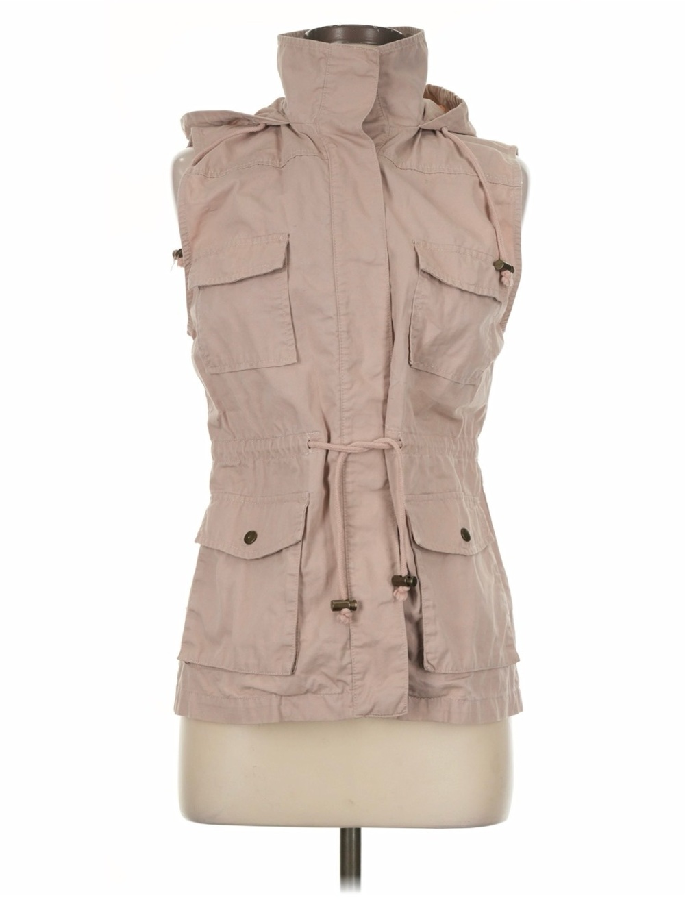 Sleeveless Drawstring Utility Vest - Light Taupe
